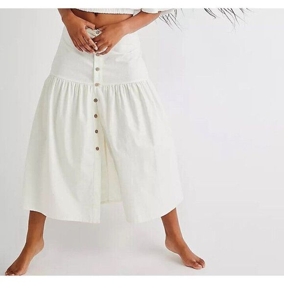 NEW FREE PEOPLE JULIETTE BUTTON FRONT MAXI SKIRT IN IVORY - Picture 2 of 2